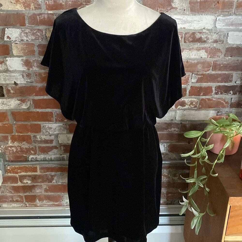 White House Black Market Short Sleeve Black Velvet Dress Size 4